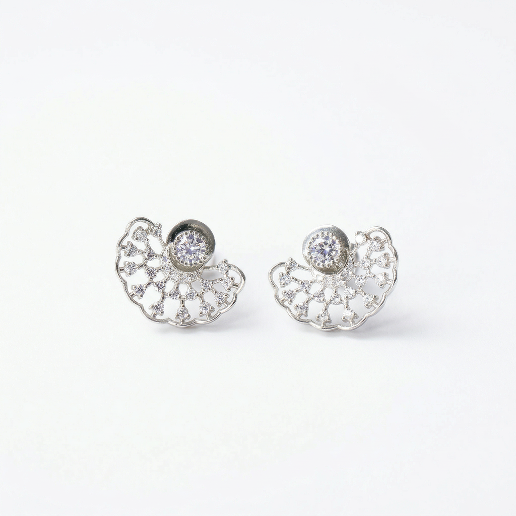 Silver fan shaped designer earrings