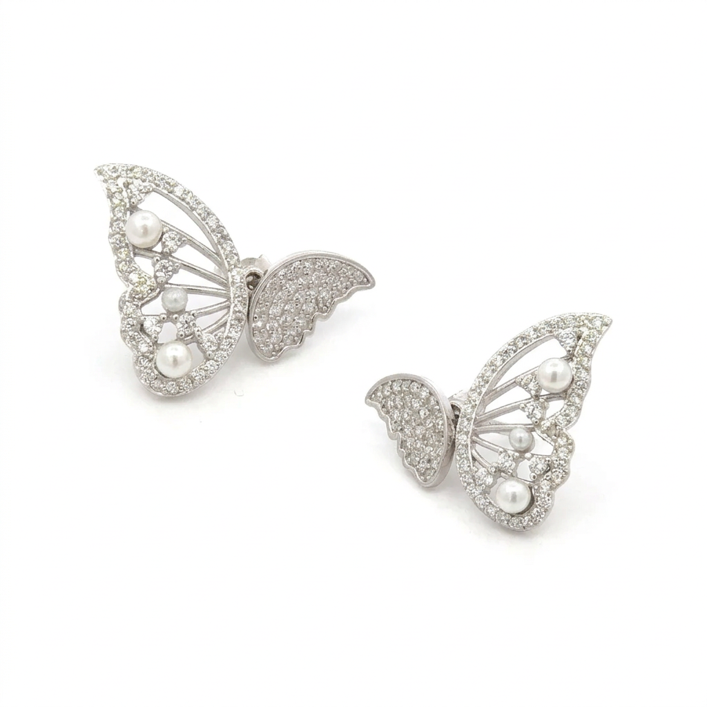 Silver butterfly diamond studded earrings