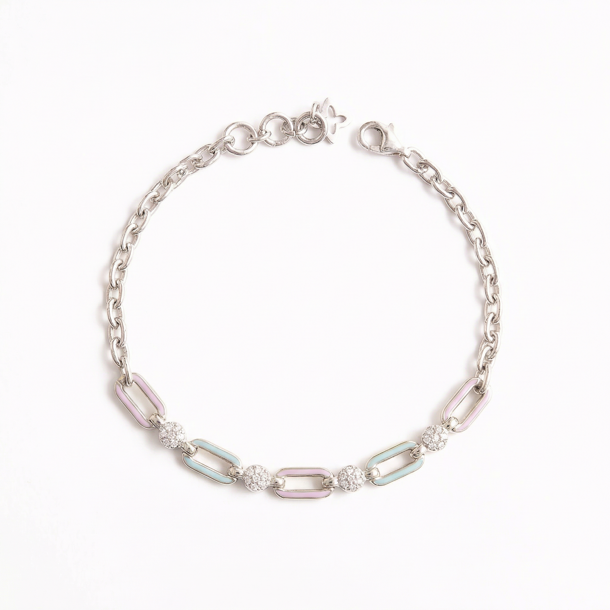 Turquoise Lavender Chained Enamel Silver Bracelet