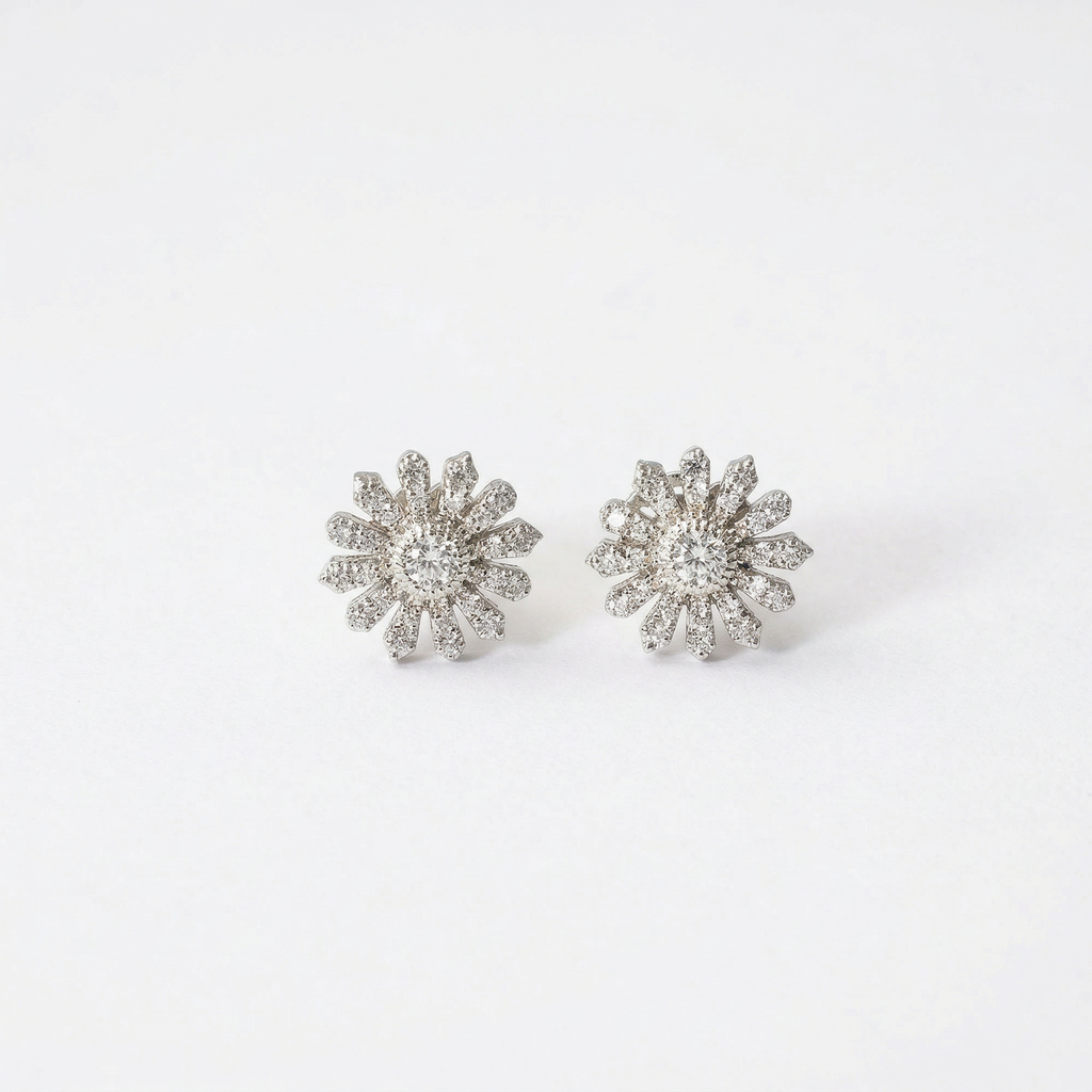 Silver flower shape round earrings