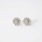 Silver flower shape round earrings