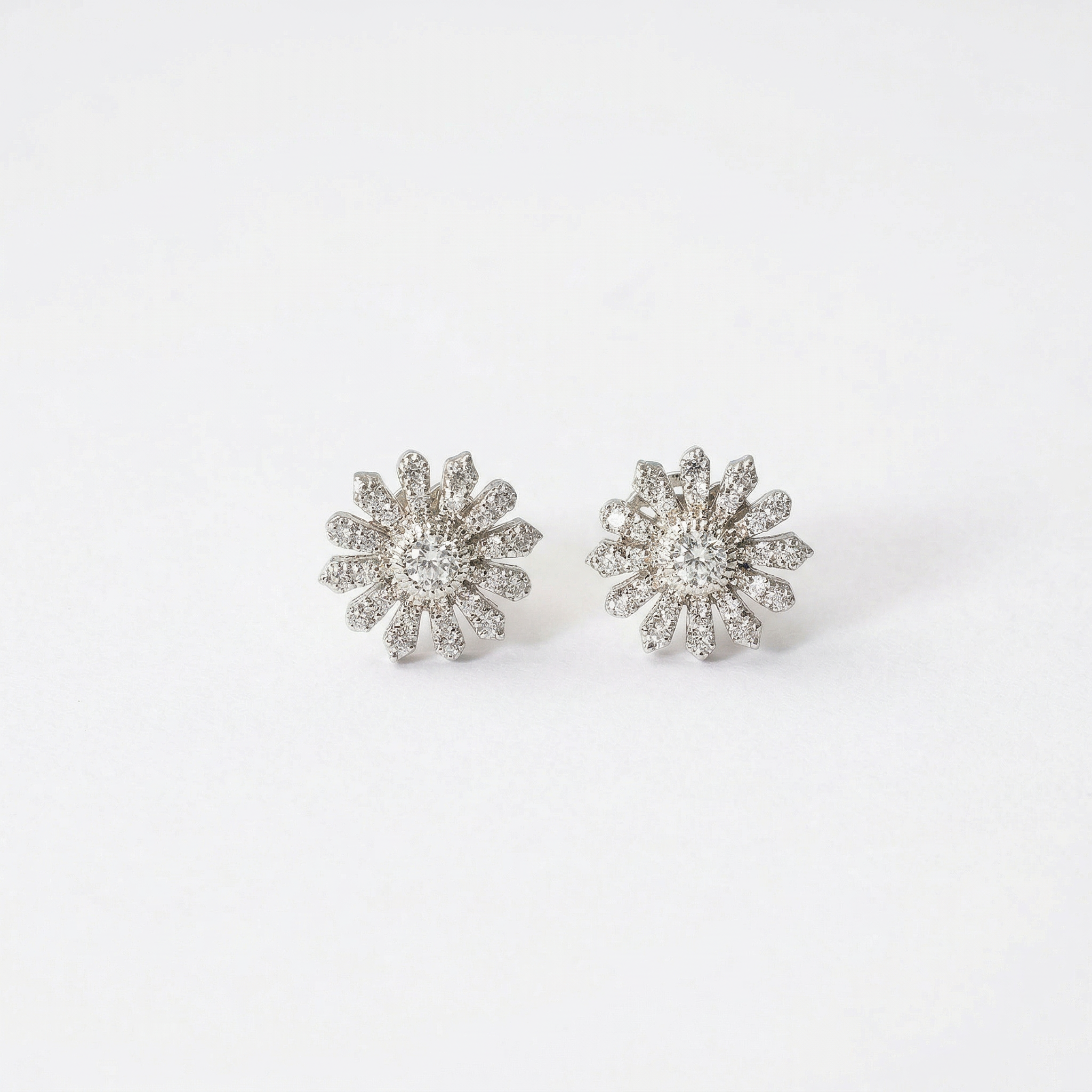 Silver flower shape round earrings