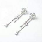 Silver flower designer danglers earrings