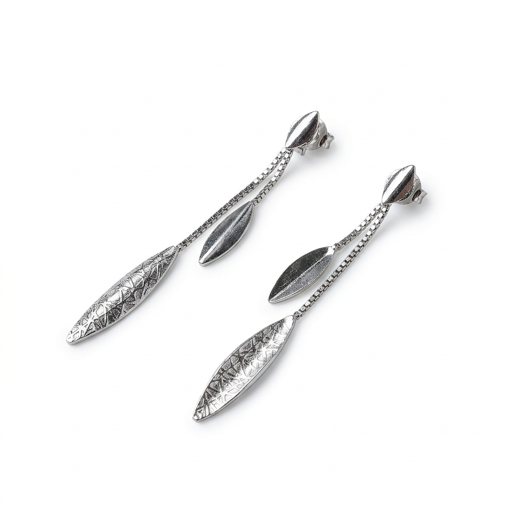 Silver italian leaf dangler earrings